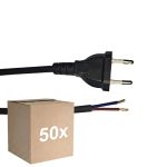 Lot 50x Noxion Euro Câble d’alimentation Noir - C7 Europlug + Extrémités ouvertes - 2m - 2 pole 0,75mm2